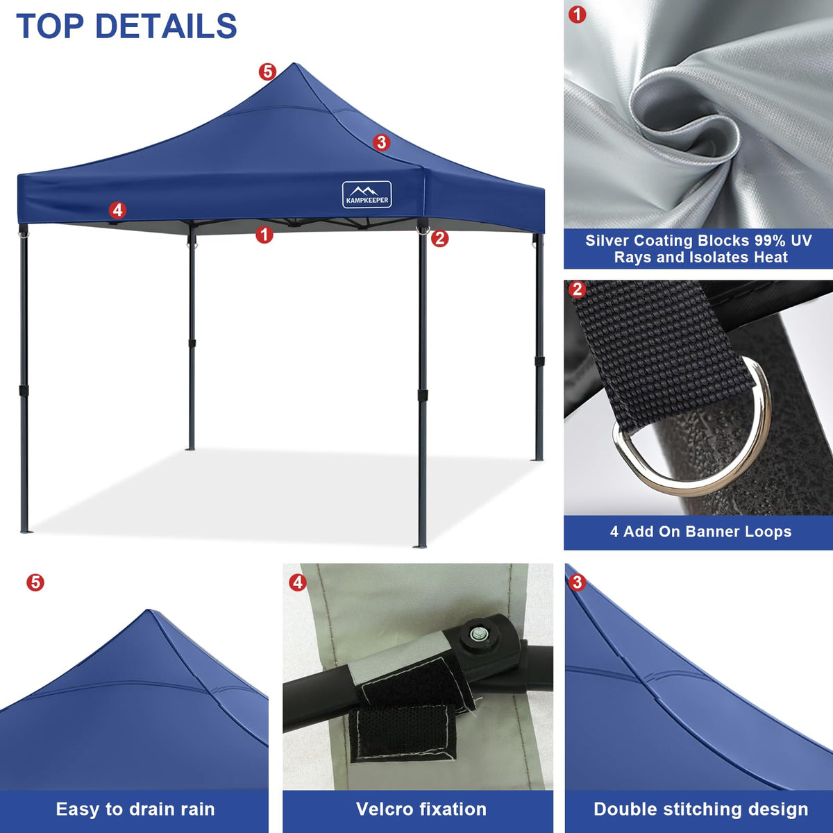 KAMPKEEPER 500D polyester fabric resists abrasion while keeping color vibrant.