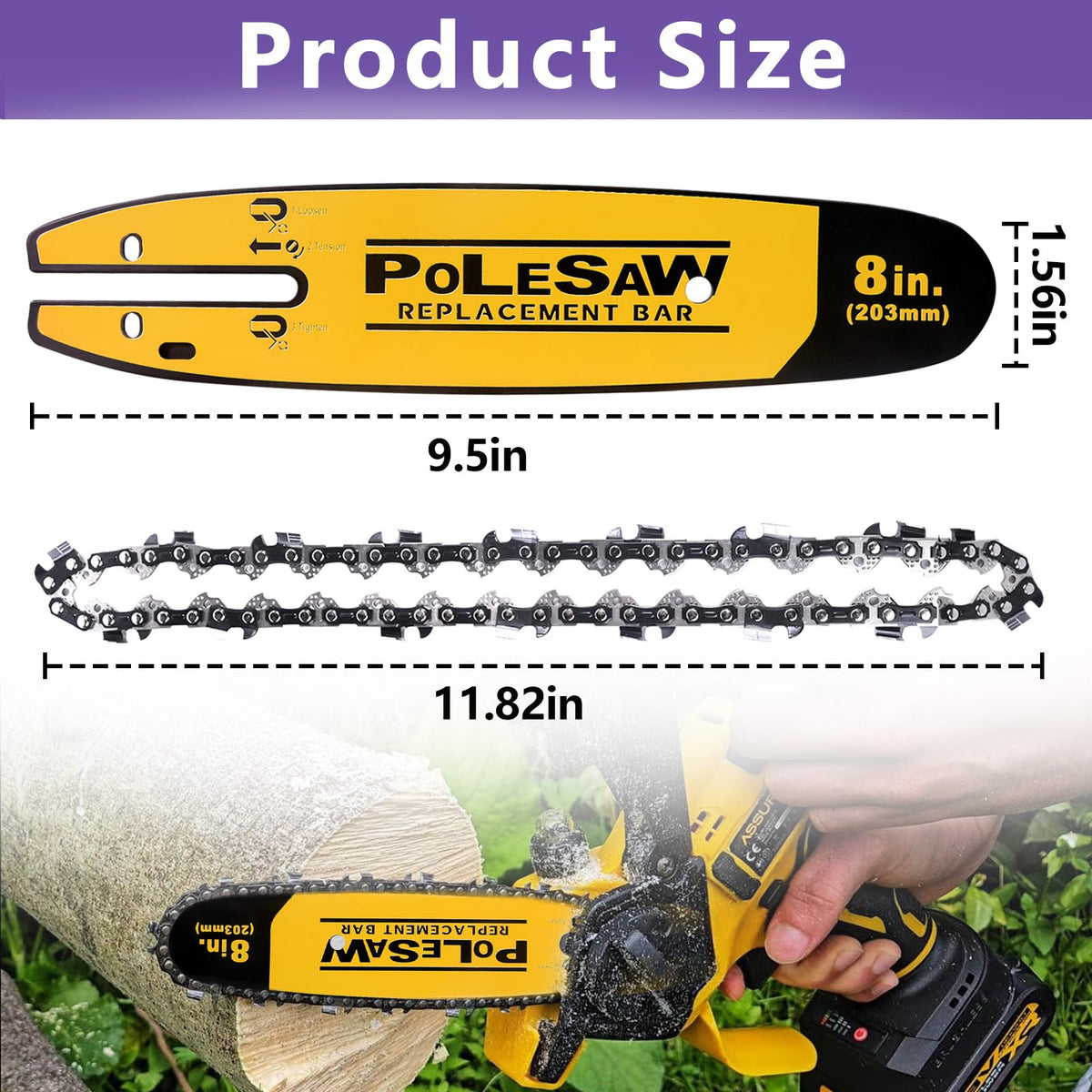 Kamrexi bar and chain combo compatible with Dewalt DWZCSB8, DCCS620P1 and DCCS620B