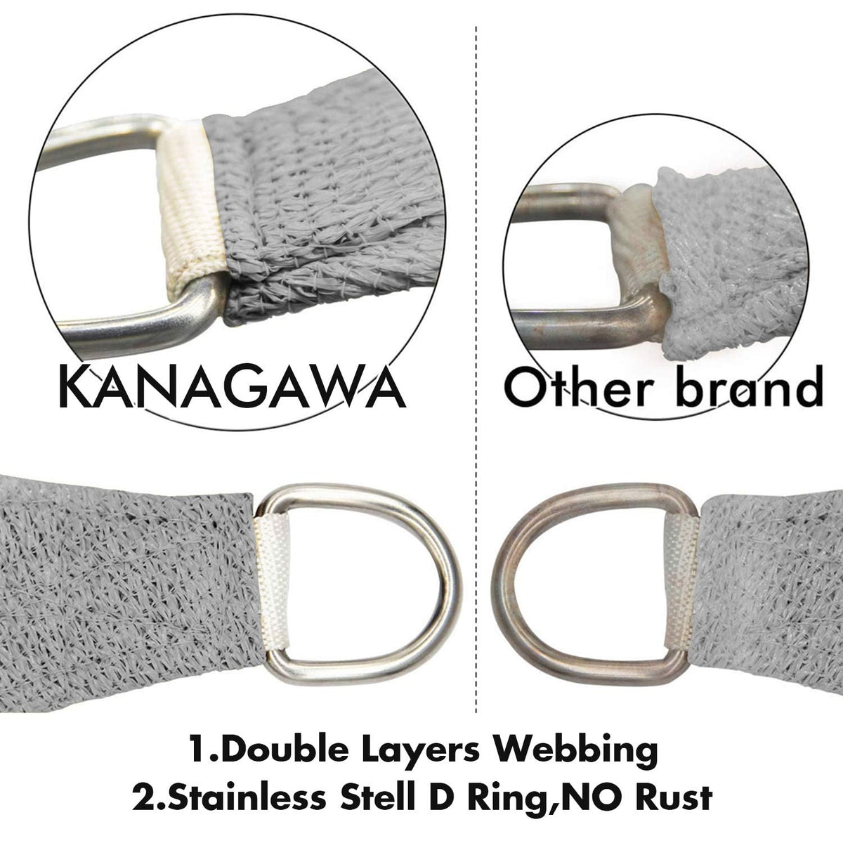 KANAGAWA shade sail with D-rings for secure attachment to posts.