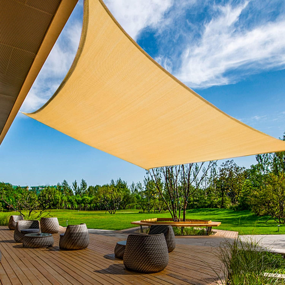 KANAGAWA sun shade sail curved edge provides taut shade for patios