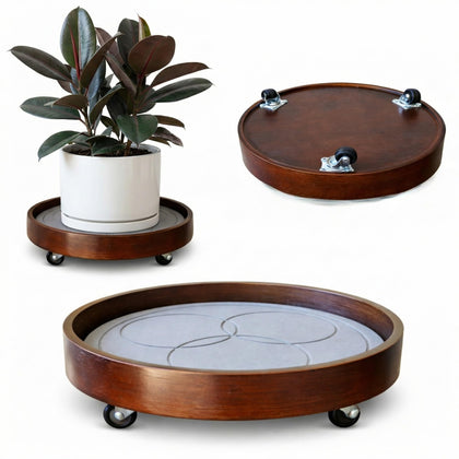 KANDOHAUS plant caddy with bamboo frame, rolling stand for easy repositioning.