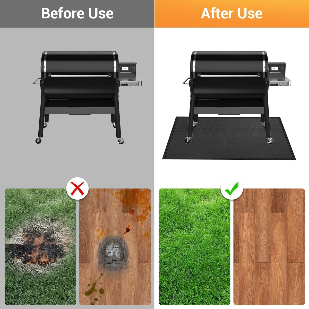 Kanhiro durable, fireproof mat withstands intense heat during cookouts.