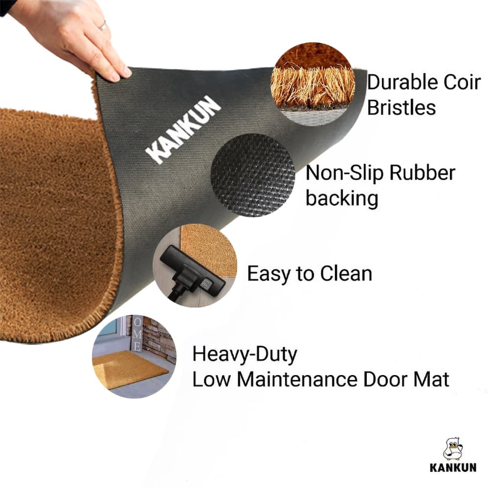 KANKUN Coco coir bristles scrapes mud and debris right at the doorstep.