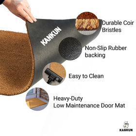 KANKUN Coco coir bristles scrapes mud and debris right at the doorstep.