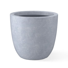 Kante 14-inch round concrete planter slate gray, front view, enhances contemporary outdoor spaces