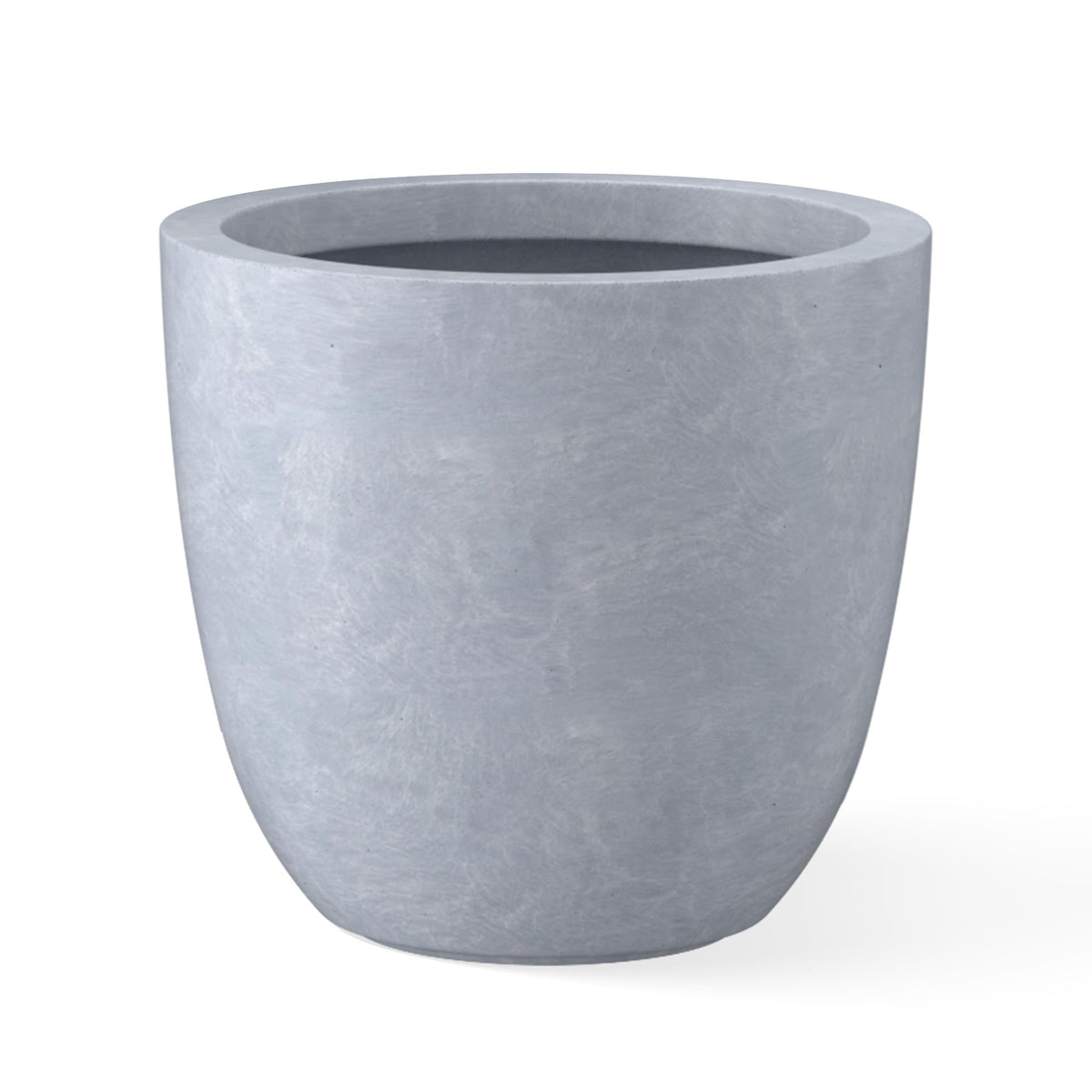 Kante 14-inch round concrete planter slate gray, front view, enhances contemporary outdoor spaces