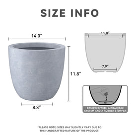 Kante 14-inch round concrete planter slate gray, side view, blends with urban balconies