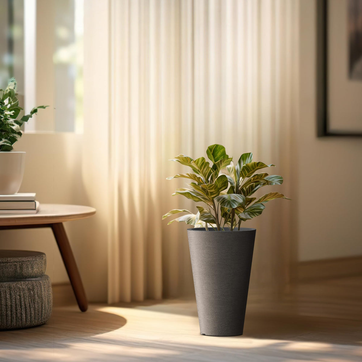 Kante 15-inch tall planter black textured finish for modern decor.