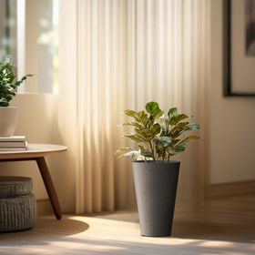 Kante 15-inch tall planter black textured finish for modern decor.