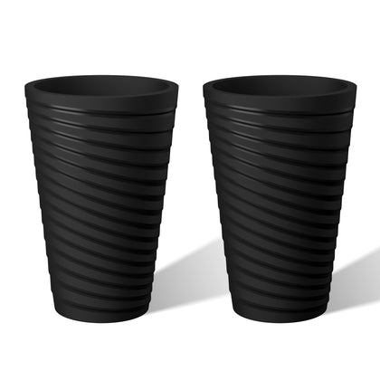 Kante 15 inch tall planter with round spiral texture front view for stylish outdoor display