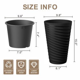 Kante tall planter 15 inch side view shows black finish and durable outdoor ready design