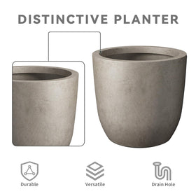 Kante 16.5-inch round concrete planter indoors display showing versatile décor.
