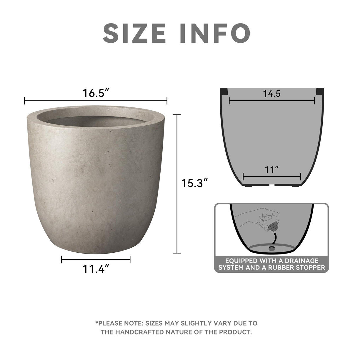Kante 16.5-inch round concrete planter, top view highlighting circular silhouette.