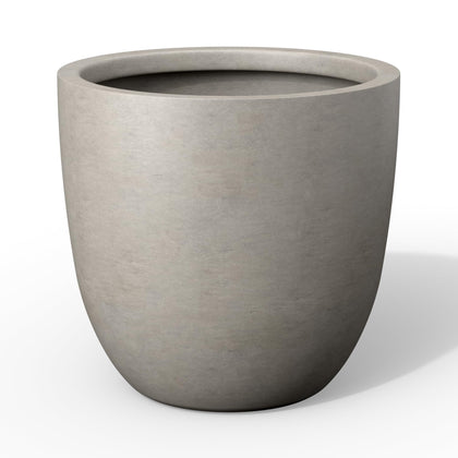 Kante 18-inch round concrete planter, front view, spacious planting area for modern spaces