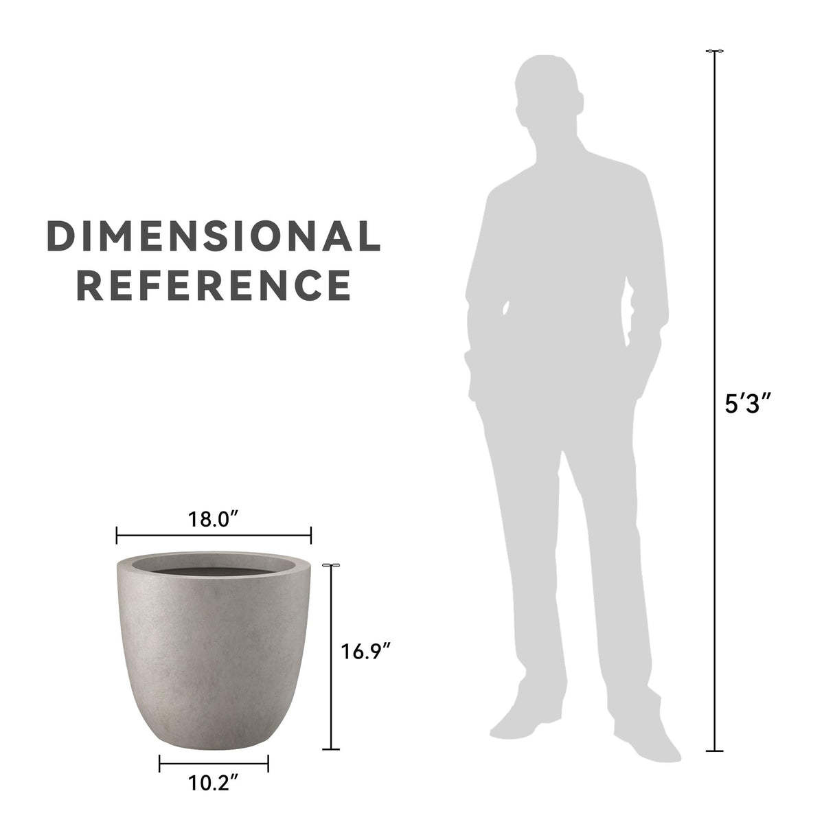 Kante 18-inch round concrete planter, large interior capacity for various plants
