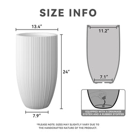 Kante 24-inch round concrete planter front view highlights sleek curves