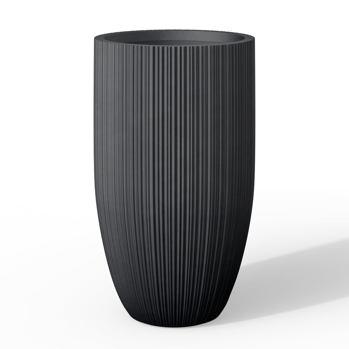 Kante 24-inch tall round concrete planter with drainage hole for indoor or outdoor use.