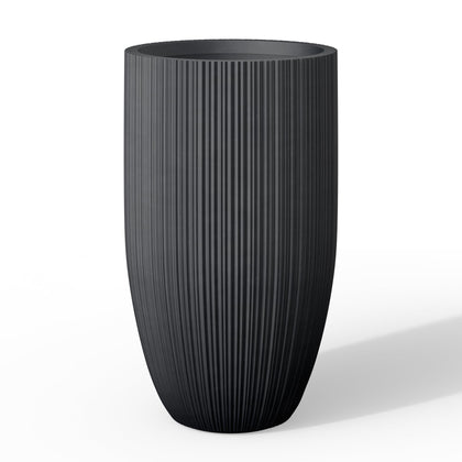 Kante 24-inch tall round concrete planter with drainage hole for indoor or outdoor use.