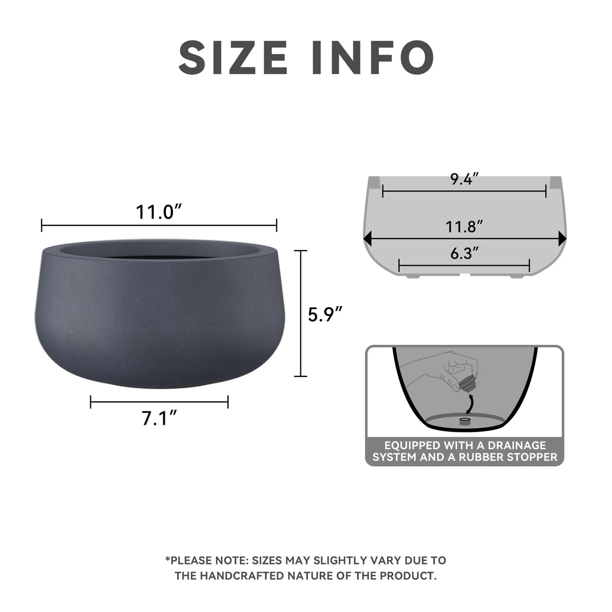 Kante planter with drainage holes and rubber plug for watering control