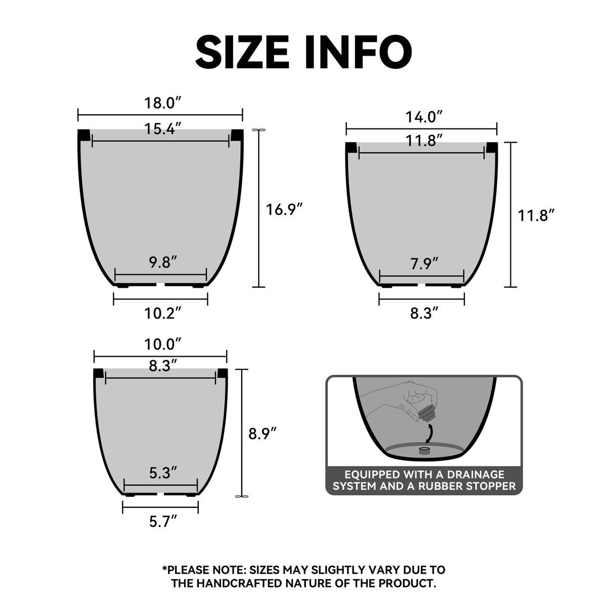 Kante planter shows drainage hole with plug for flexible watering indoors or outdoors.