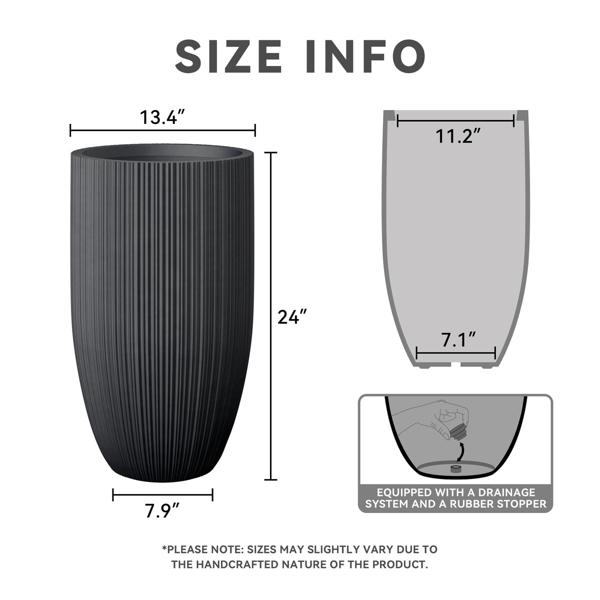 Kante concrete planter with fluted surface and textured black finish for modern spaces.