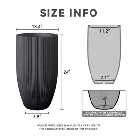 Kante concrete planter with fluted surface and textured black finish for modern spaces.