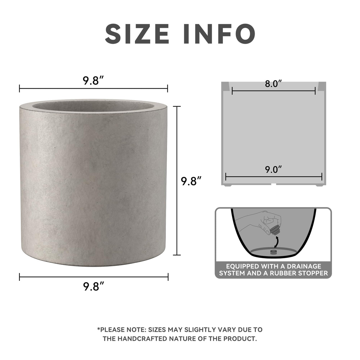 Kante concrete planter with drainage hole and sturdy build for weather resistance.
