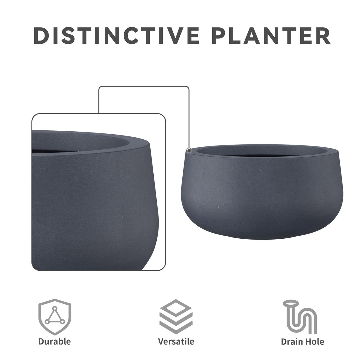 Kante planter drainage hole with rubber plug for indoor or outdoor use