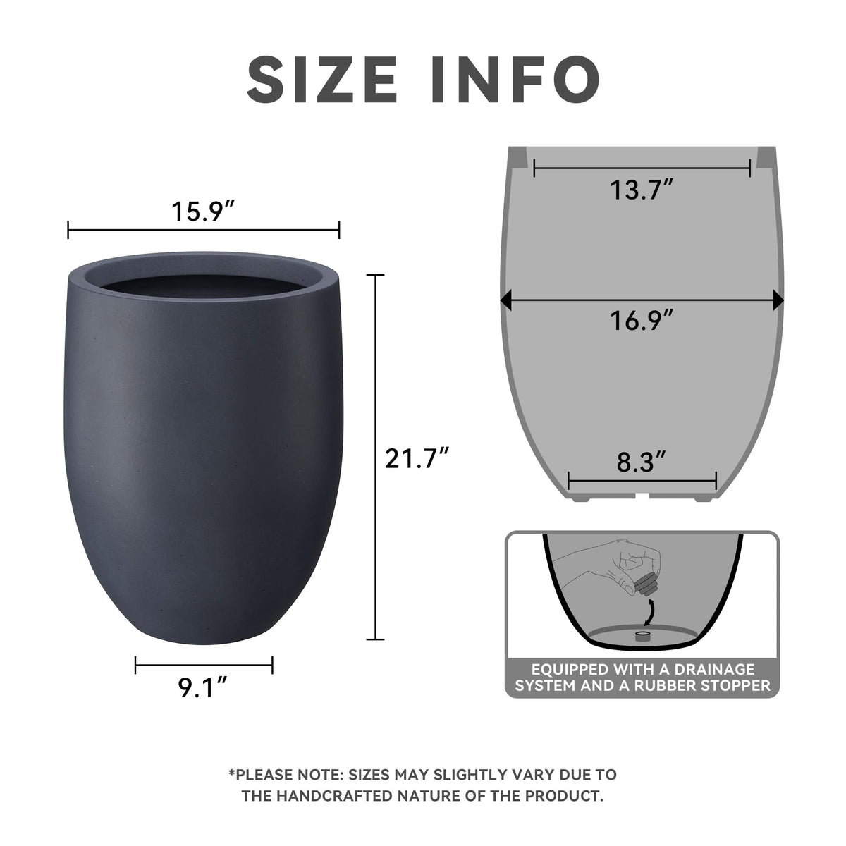 Kante large indoor outdoor planter showing drainage hole for flexible setup
