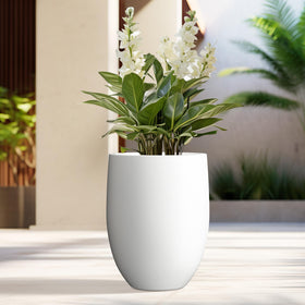 Kante pure white concrete tall planter with drainage hole for outdoor and indoor use.