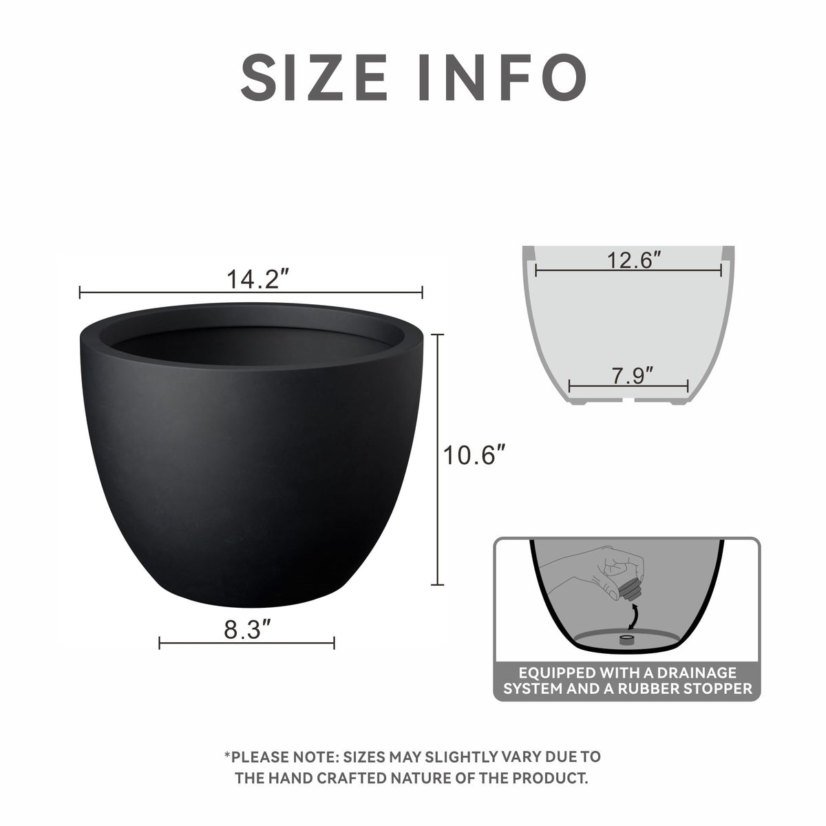 Kante round concrete planter side view showing large size for versatile placement.