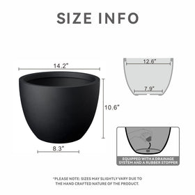 Kante round concrete planter side view showing large size for versatile placement.