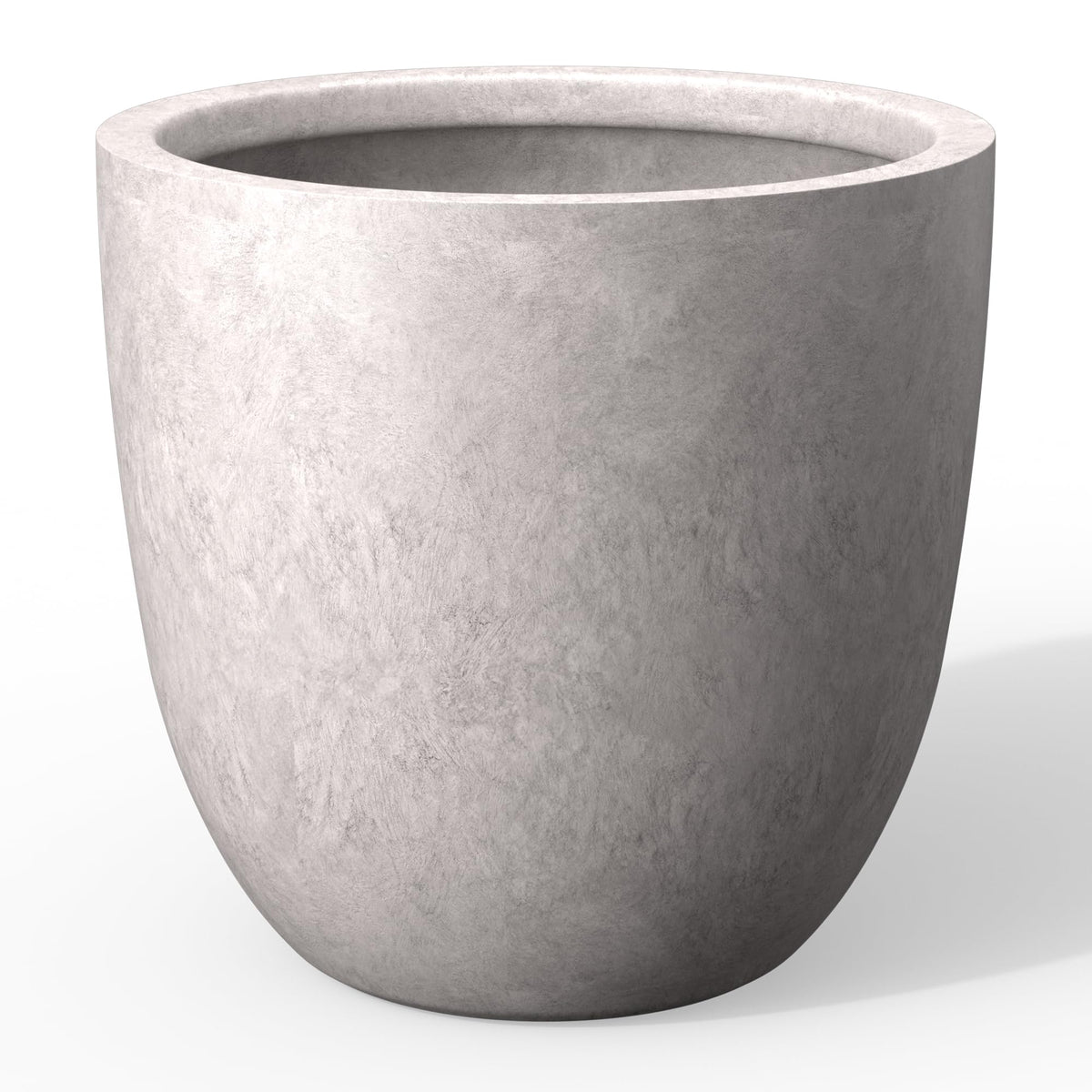 Kante round concrete planter, 14-inch diameter, with drainage for indoor and outdoor use.