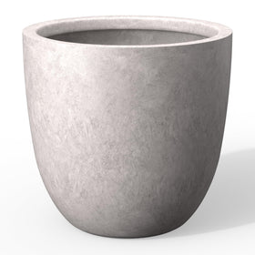 Kante round concrete planter, 14-inch diameter, with drainage for indoor and outdoor use.