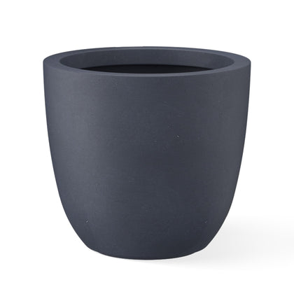 Kante 18inch round concrete planter front view showcases authentic texture and contemporary style