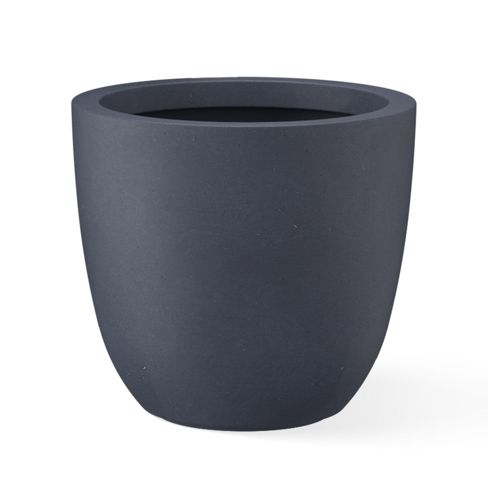 Kante 18inch round concrete planter front view showcases authentic texture and contemporary style
