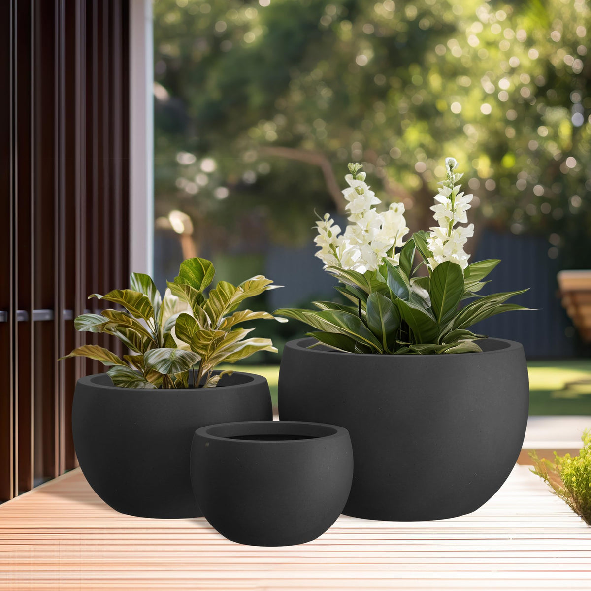 Kante round concrete planter set 3 close-up texture highlights authentic pores