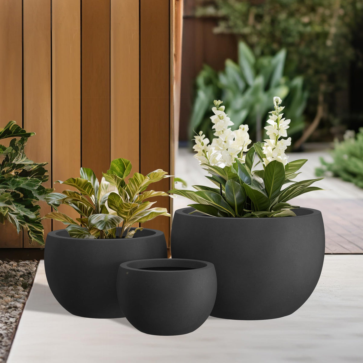 Kante round concrete planter set 3 indoor outdoor use in black finish