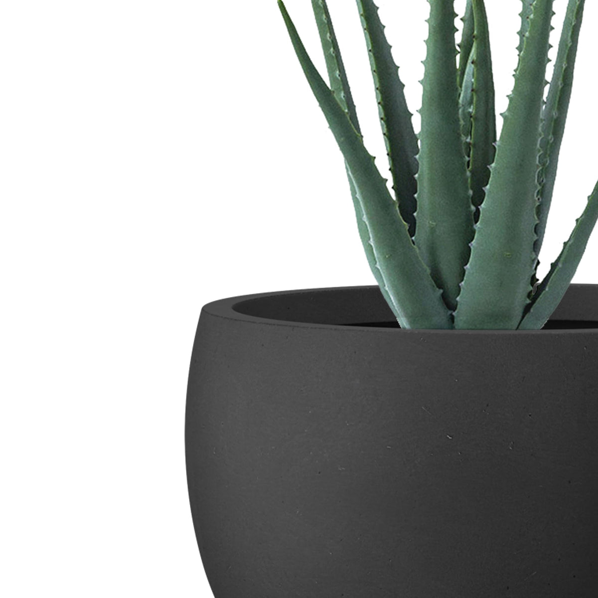 Kante round concrete planter set 3 on patio with lush greenery