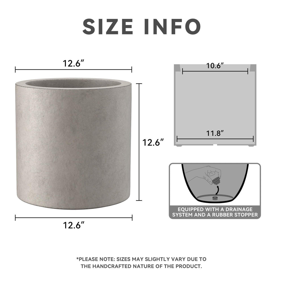 Kante round concrete planter side view, durable weather-resistant design.