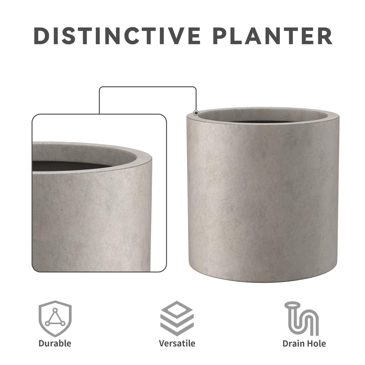 Kante round concrete planter top-down, showcases smooth modern surface finish.