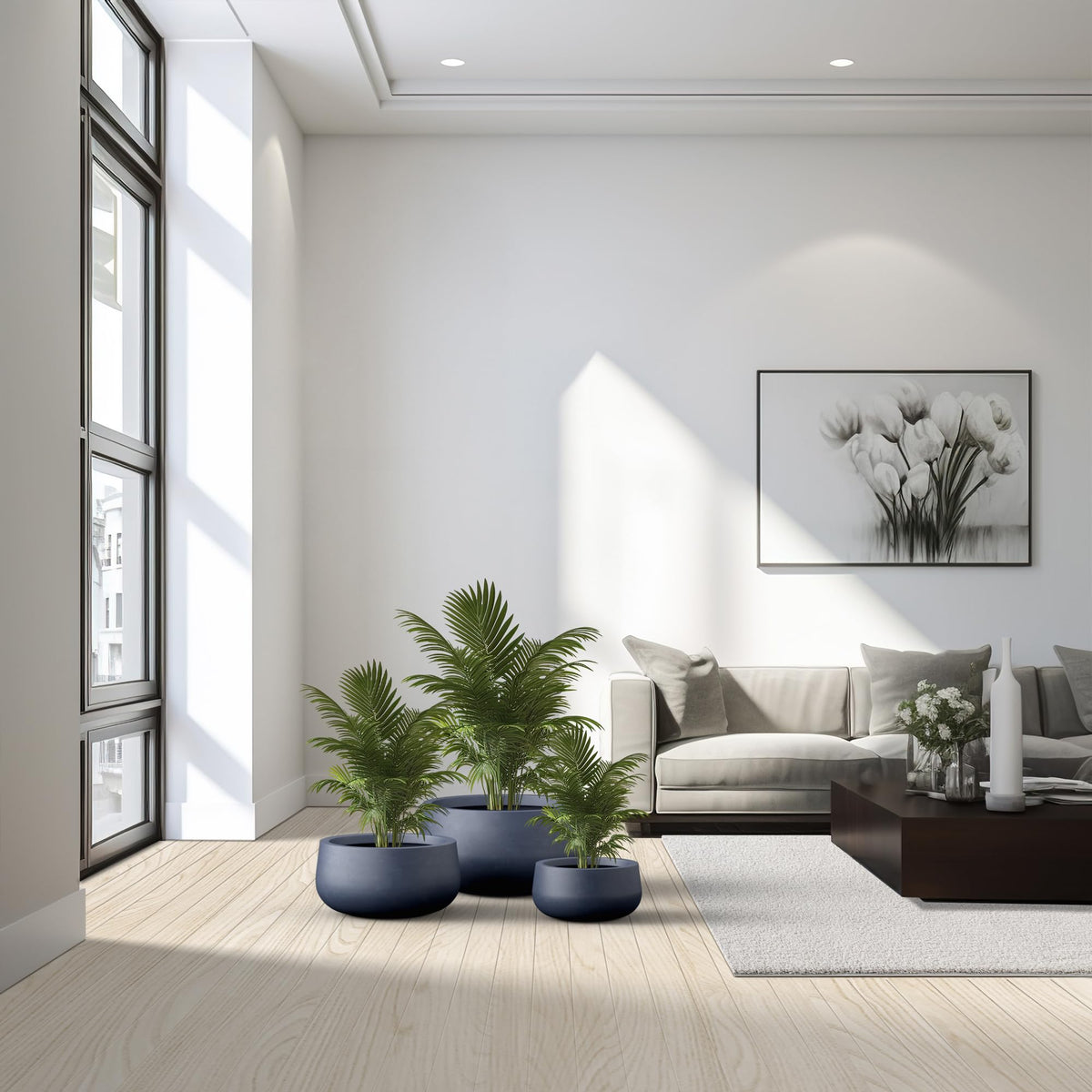 Kante set-of-three planters grouped on steps create cohesive outdoor display