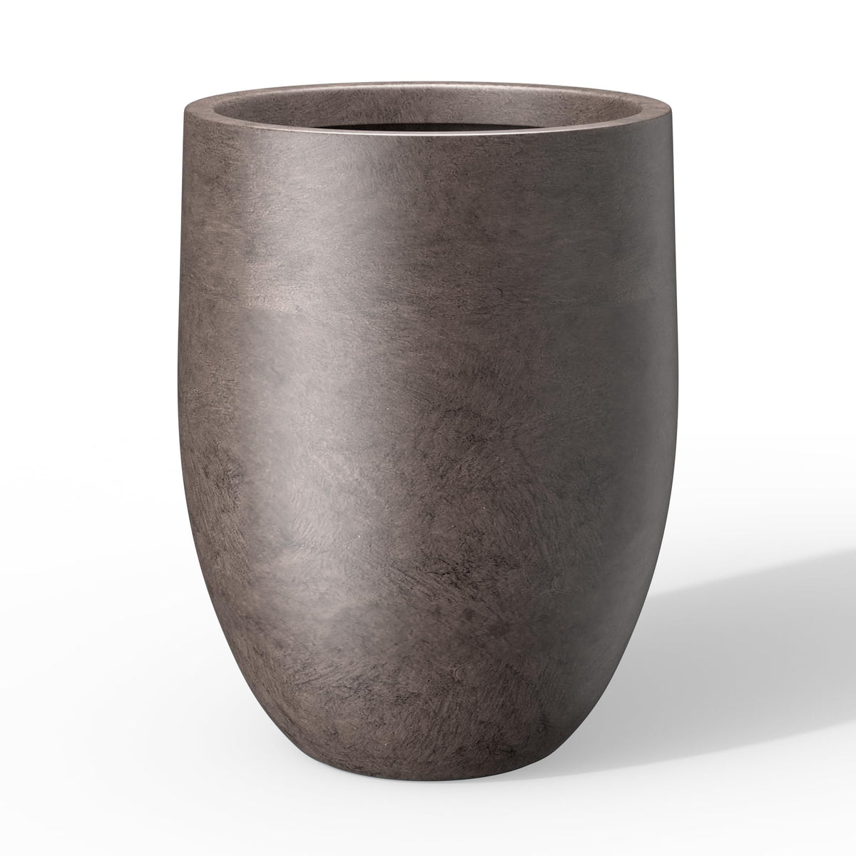 Kante tall concrete planter left view shows lightweight, durable weathered finish for patios
