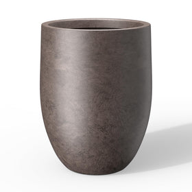 Kante tall concrete planter left view shows lightweight, durable weathered finish for patios