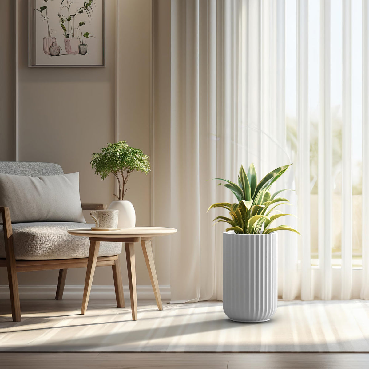 Kante tall fluted planter white gloss finish for clean spaces