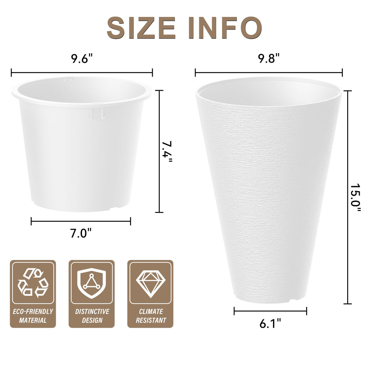 Kante tall round planter 15-inch white front view ideal for entryways
