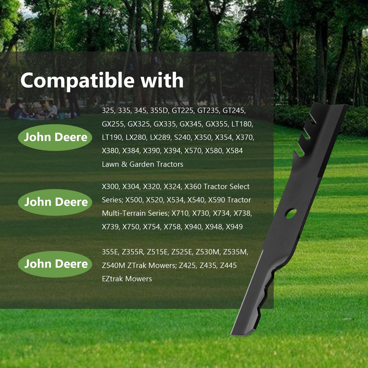 KANXAJJY X300-series blades fit X300 and X320 tractors for quick deck upgrades.