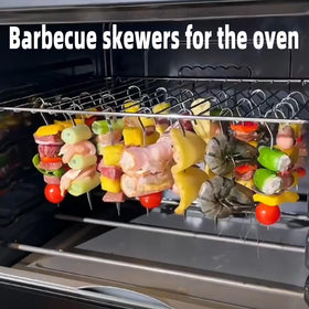 Kaorou stainless steel skewers for meat and vegetables, 7-inch, non-slip grip.