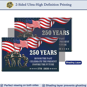 KARAVA 250th Anniversary American Flag back view showing mirrored print for outdoor visibility.