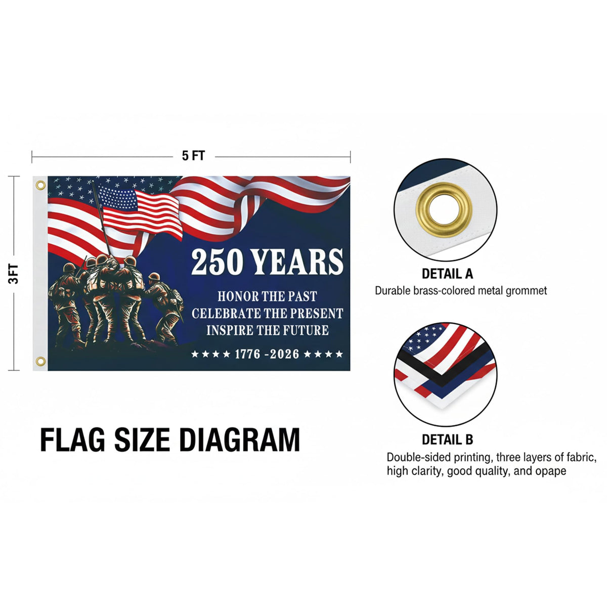 KARAVA flag double-sided print emphasizes clear graphics from any angle for curbside patriotism.